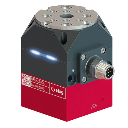Le module de rotation intelligent SREH-50-IOL est équipé d'un contrôleur intégré et d'une interface IO-Link, dotée d’une vitesse de communication maximale de 230,4 kBd.
