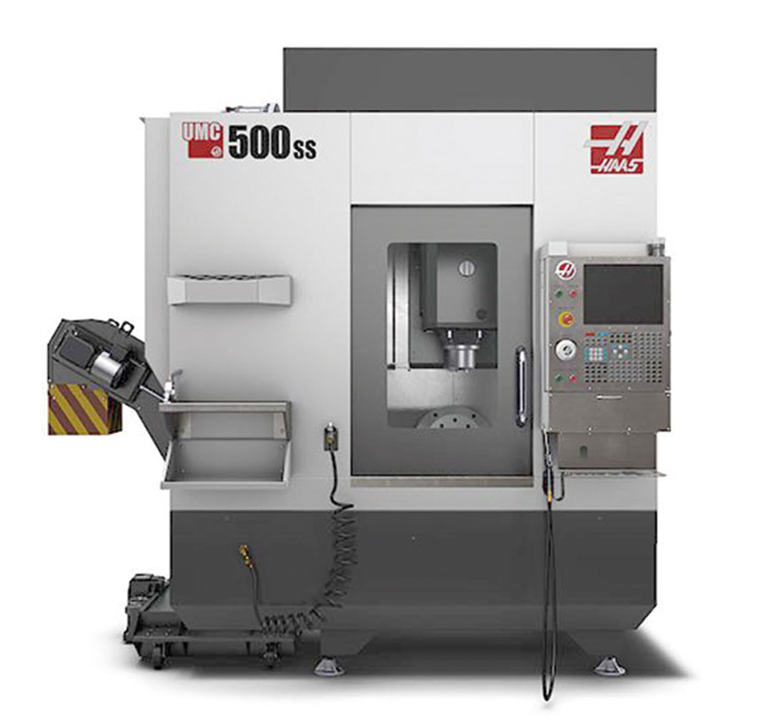 Le centre d’usinage 5 axes UMC-500SS est adapté à l’usinage 3+2 axes et 5 axes simultanés de petites pièces, grâce à ses courses plus courtes et un encombrement réduit. Source : Haas