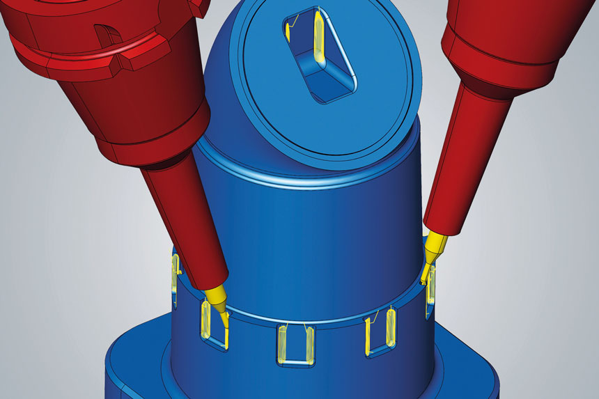 La version hyperMILL 2024 met en œuvre de nouveaux algorithmes de détection qui assurent une définition automatique et complète de toutes les zones de matière résiduelle dans les usinages 3 et 5 axes. Source : Open Mind Technologies