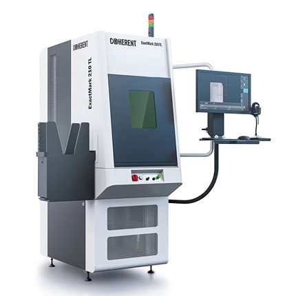 Automatisé, le système de marquage ExactMark 210 TL (Tray Loader) est adapté à la fabrication des volumes importants et peut marquer toutes les faces de petites pièces dans différentes applications. Source : Coherent