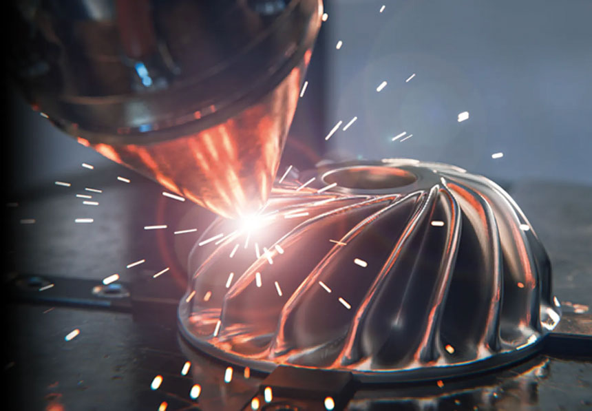 La division en plusieurs sous-faisceaux améliore la productivité des machines de fabrication additive en ouvrant la voie à la production de masse. Ici le procédé par dépôt d’énergie direct par laser. Source : Cailabs