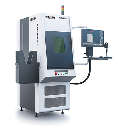La machine de marquage ExactMark 210 TL-R dispose d'un chargeur de plateaux modulaire et d’un micro-robot à 6 axes. Source : Coherent