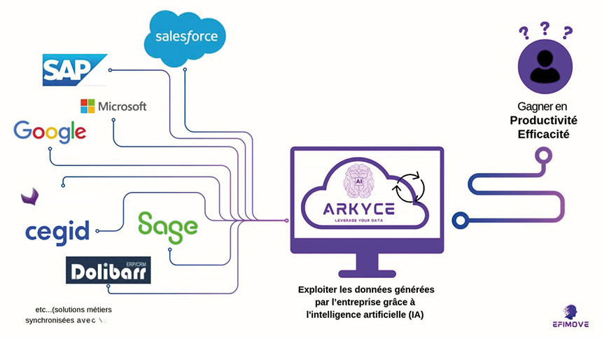 Facile à utiliser, cette application d’intelligence artificielle (IA)permet aux utilisateurs de retrouver rapidement les informations dont ils ont besoin, de structurer les connaissances existantes et de partager leur expertise. Source : Efimove