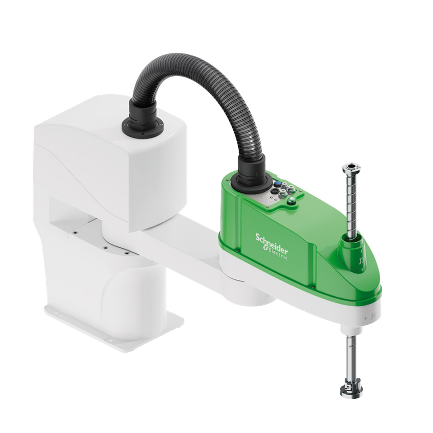 Ces robots SCARA (Selective Compliance Assembly Robot Arm) sont adaptés aux opérations d'assemblage, de chargement/déchargement de machines, de pick-and-place, d'emballage, de manutention et de tri. Source : Schneider Electric