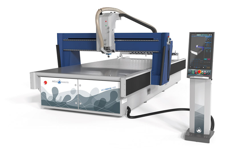 Disponible avec toutes les options essentielles pour la découpe en fraisage, cette machine usine une multitude de matériaux en plaques et en rouleaux. Source : Mécanuméric