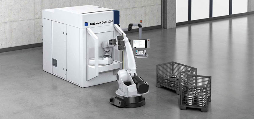 La machine TruLaser Cell 3000 soude, découpe au laser 2D/3D et recharge par dépôt laser (LMD, HS-LMD). Elle peut créer ou réparer des structures 3D, explorer de nouveaux matériaux et augmenter la durabilité des composants industriels. Source : Trumpf