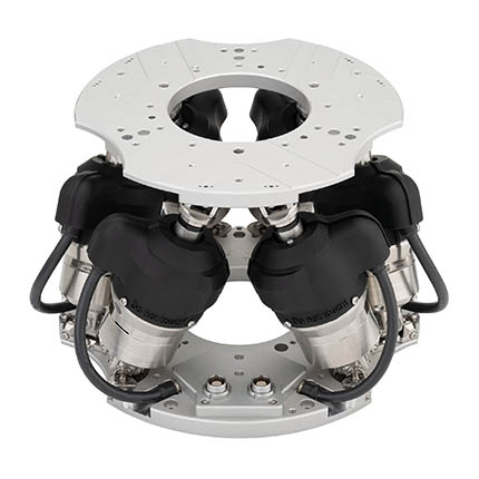 Ce système à cinématique parallèle offre six degrés de liberté contrôlables avec précision pour des profils de mouvement complexes et supporte des charges utiles allant jusqu'à 10 kilogrammes. Source : PI