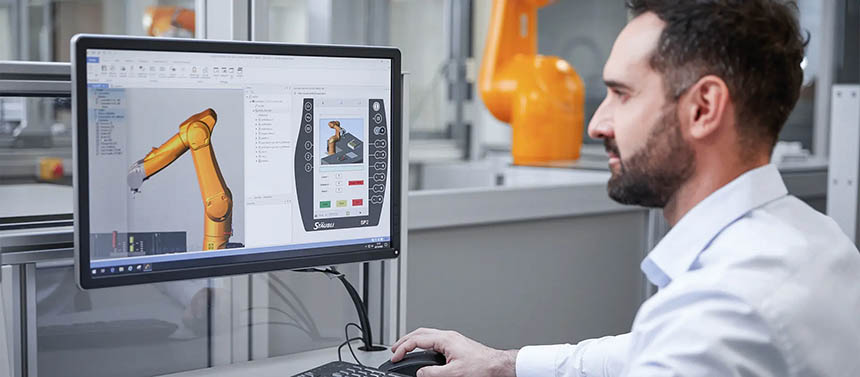 De la conception à l'optimisation en passant par la simulation et la mise en production, cette suite logicielle améliore les applications robotiques. Source : Stäubli