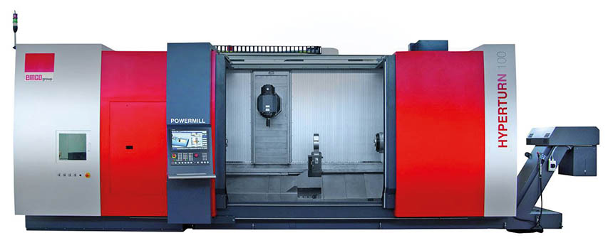Le centre de tournage HYPERTURN 100 POWERMILL est conçu pour l’usinage de pièces complexes de grande taille. Source : Mactech